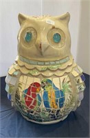 Mosaic garden owl, with parrots on the front, 11