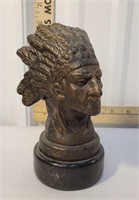 Cast iron Indian head on marble base