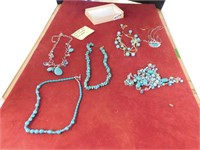 (6) TURQUOISE AND AQUA COLORED NECKLACES