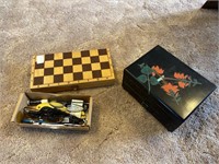Game board, floral jewelry chest