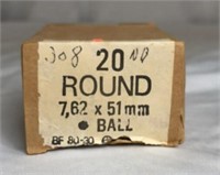 Ball Ammo 7.62x51 mm full box 20 rounds (.308)
