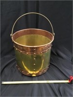 Brass And Copper Bucket 11" Dia, 10" Tall