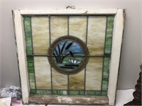 Vintage 28” x 28 1/2” stain glass window