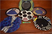 (6 PCS) ASSORTED POTTERY CERAMIC PLATES - SIGNED