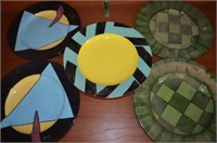 (5 PCS) ASSORTED POTTERY CERAMIC PLATES - SIGNED