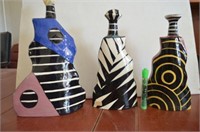 CERAMIC POTTERY BOTTLE VASES, SIGNED LM LEE 98