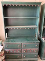 VINTAGE PAINTED 6 DRAWER CABINET WITH OPEN HUTCH