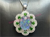 Beautiful sterling silver opal flower pendant