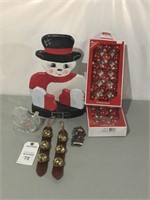 Ornaments; Bells; Wooden Snowman Decor