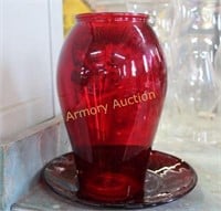 RUBY GLASS VASE - PLATE