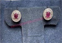 Sterling silver Burmese ruby stud earrings