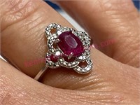Sterling silver Burmese ruby ring sz 6