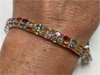 19CWT multi-color sapphire 2 row sterling bracelet