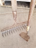 vintage metal rake and spade