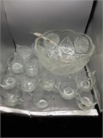 Punch Bowl with Seeving Ladle and 23 cups