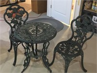 Iron Table w/ 2 Chairs - Rose Pattern