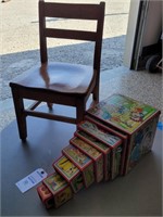 Child's School Chair & Antique Stacking Boxes (9)