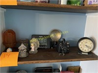 Shelf Contents - Big Ben Clock, Vintage Camera,