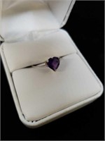 sterling heart shaped purple stone ring