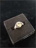 sterling yellow stone ring  w/ marcasites