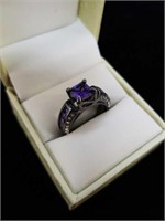 sterling purple / clear stones ring