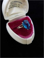 sterling pear shaped blue stone ring