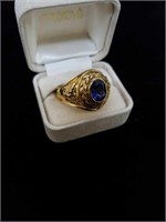 sterling Franklin Mint gold tone / blue stone ring