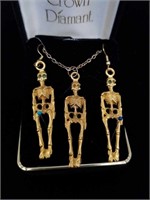 Vintage Halloween Gold Tone Skeleton Necklace and