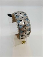 Designer Blue Mesh Metal Bracelet Silver Tone Top