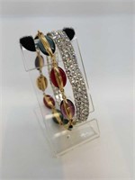 2 Designer Bracelets Multi Color + 3 Row Crystal