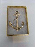 Fashion Navy Boat Anchor Pin Gold Tone
