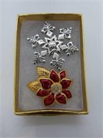 2 Fashion Pins Snowflake and Enamel Flower