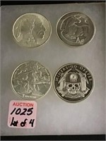 Lot of 4-.999 Fine Silver One Troy Ounce Silver