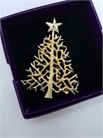 Vintage Large Christmas Tree With Star Gold Tone