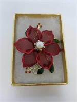 Designer Flower Pin Enamel With Real Pearl
