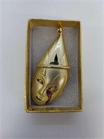 Designer Gold Tone Sad Clown Pin with High Hat