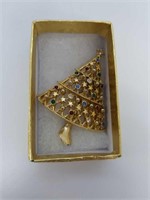 Designer Christmas Tree Gold Tone Pin with