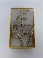 Fashion Silver Tone Reindeer Pin with Rhinestones