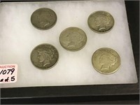 Lot of 5 Peace Silver Dollars Including
