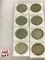 Lot of 8 Peace Silver Dollars