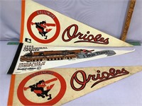 3 vintage Orioles pennants