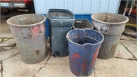 Group of 5 garbage cans.