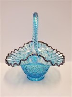 FENTON Iridescent Glass Basket  Blue Purple Edge