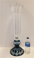 23" Czechoslovakian Bohemian Blue & Crystal Vase