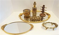 Vintage Hollywood Regency Gold Vanity Accessories