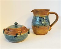Hand Thrown JEM Pottery Pitcher & Covered Bowl