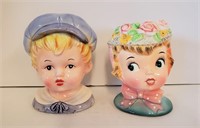 Vintage Girl & Boy Relpo & Japan Head Vases