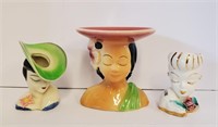 6" Shawnee & 2 Other Small Lady Head Vases