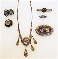 Vintage Italian Mosaic Jewelry Necklace Pins Etc