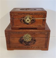 Two Vintage Carved Wooden Oriental Boxes